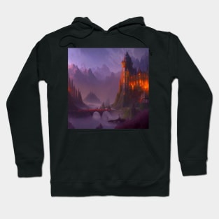 Ai Generated Art Scenery - Mountain Castle with Bridge Hoodie